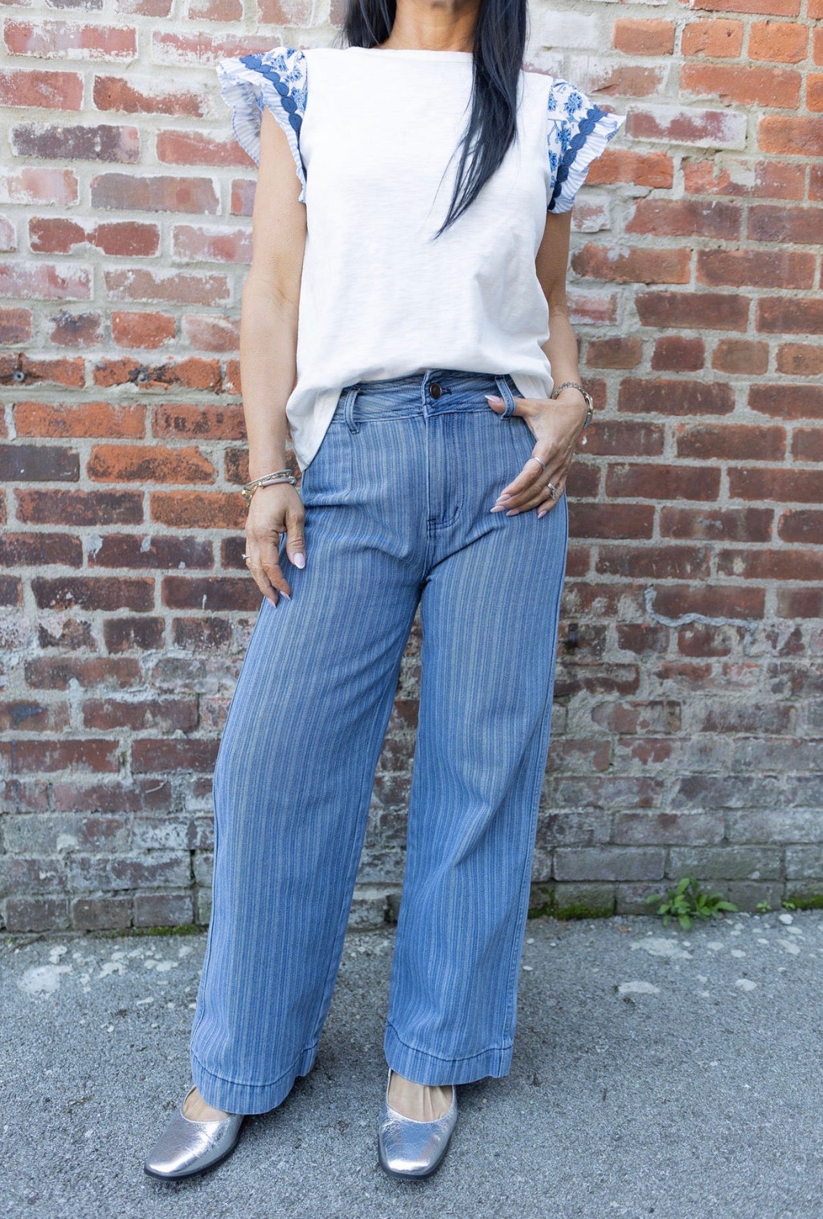 Striped denim pant