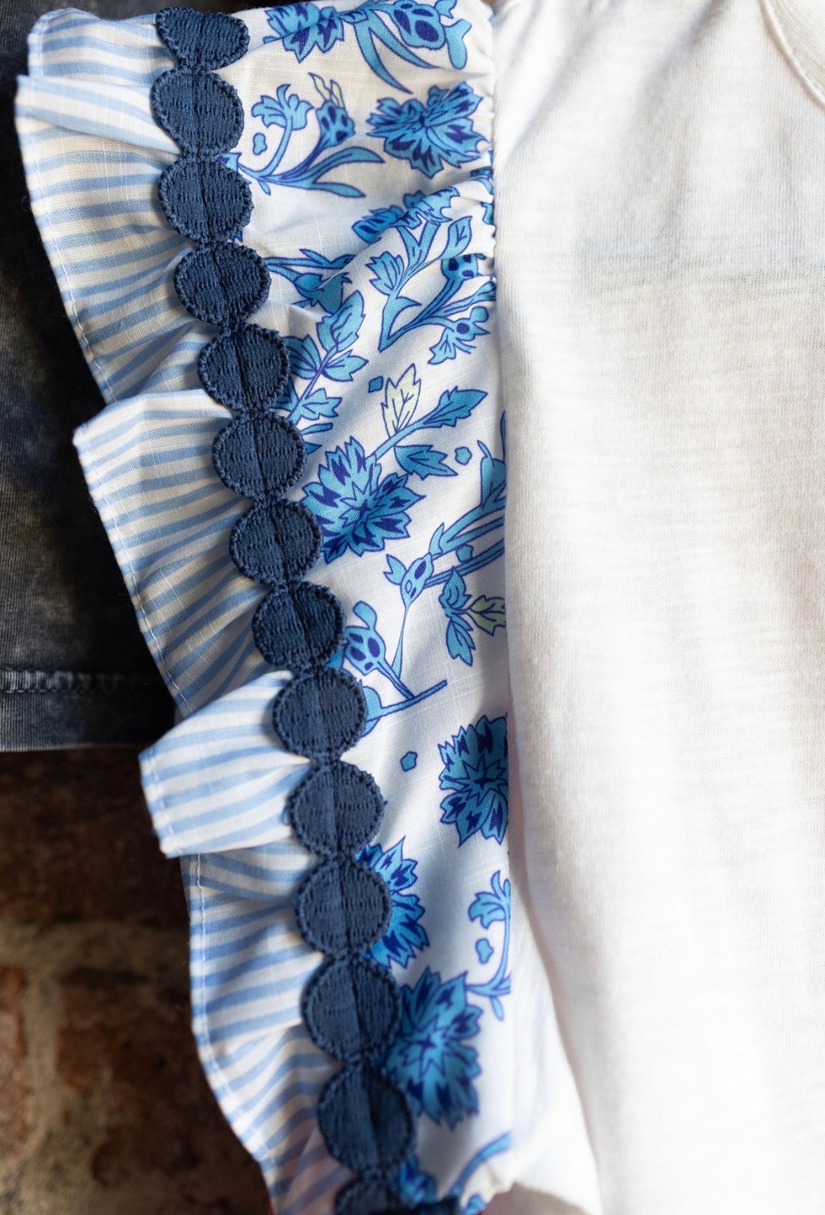 Blue Patch Flutter Sleeve Top