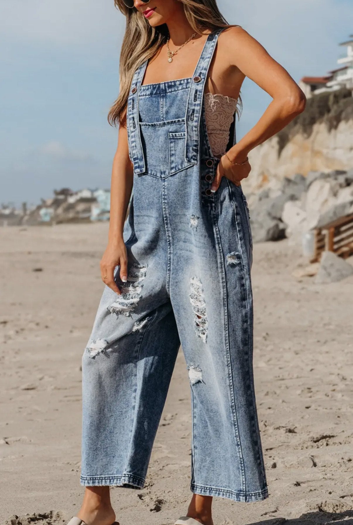 Distressed Denim Overalls