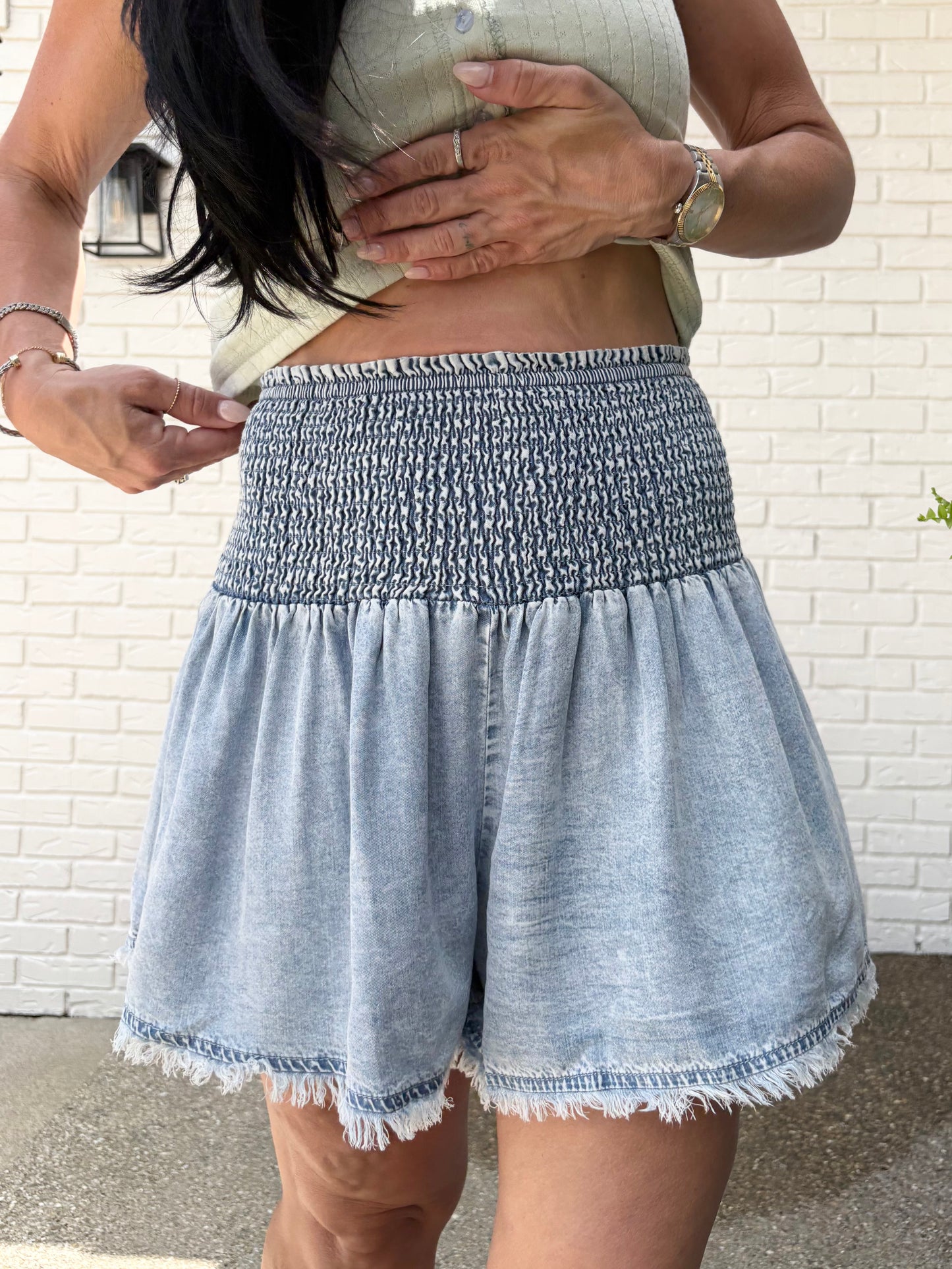 Everyday Denim Smocked Short