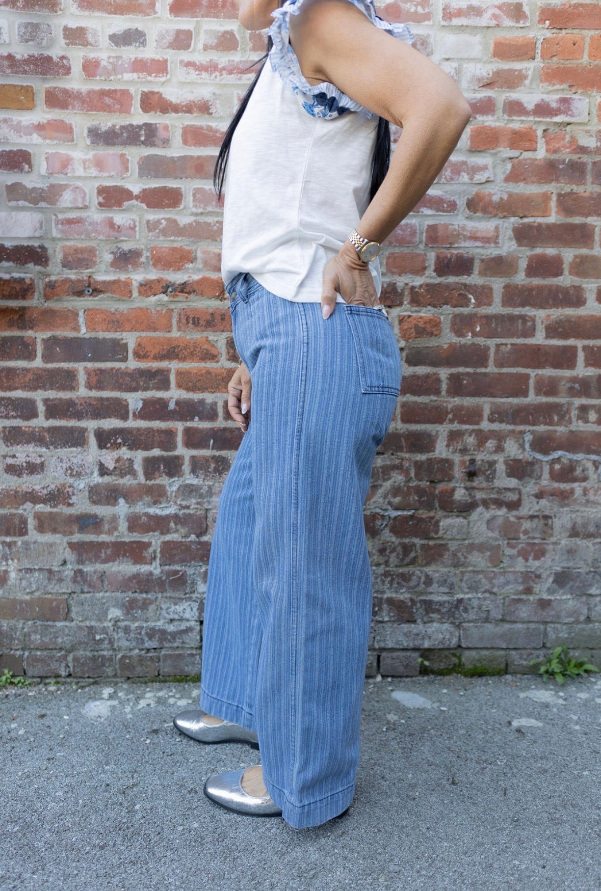 Striped denim pant