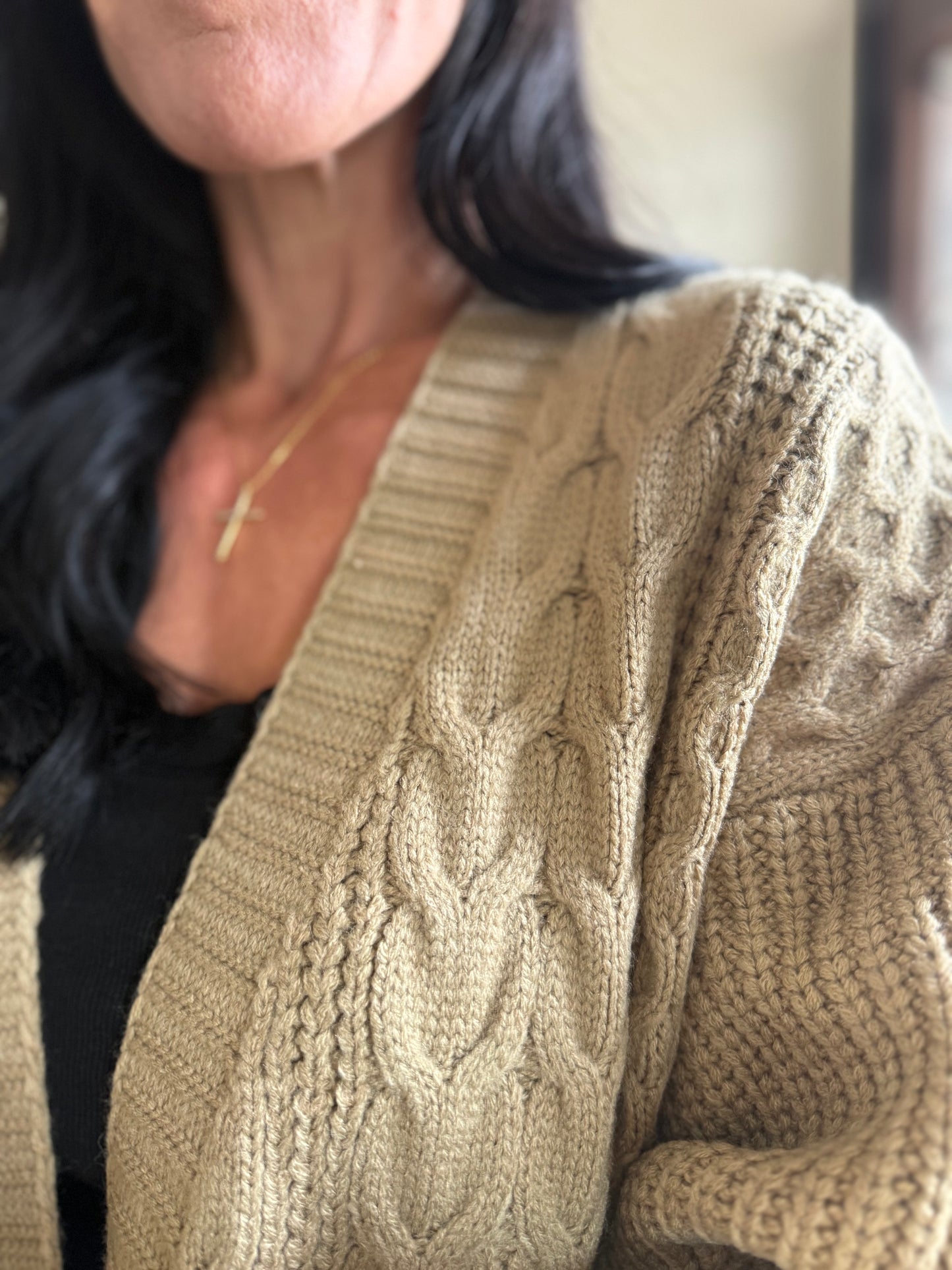 Long open front knit cardigan