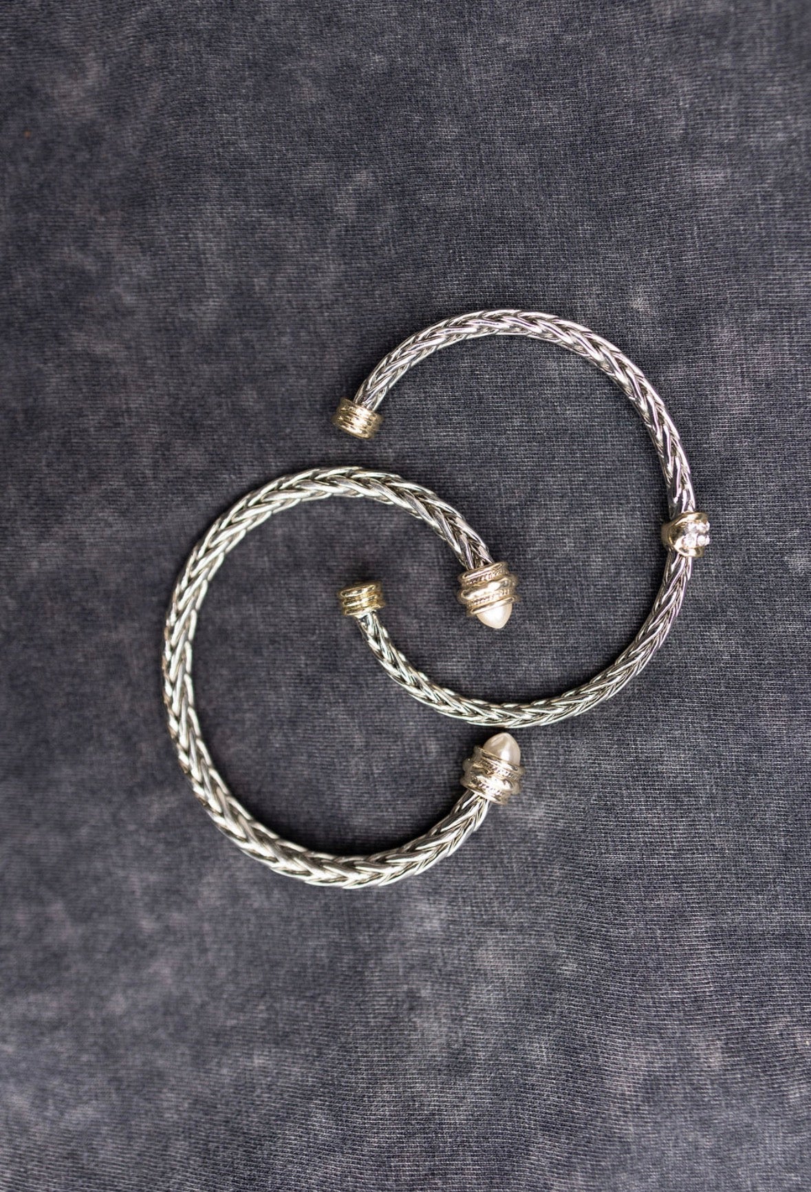 Mixed Metal Cable Cuff with Pearls