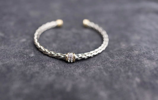 Mixed Metal Braided Cable Cuff with Rhinestones