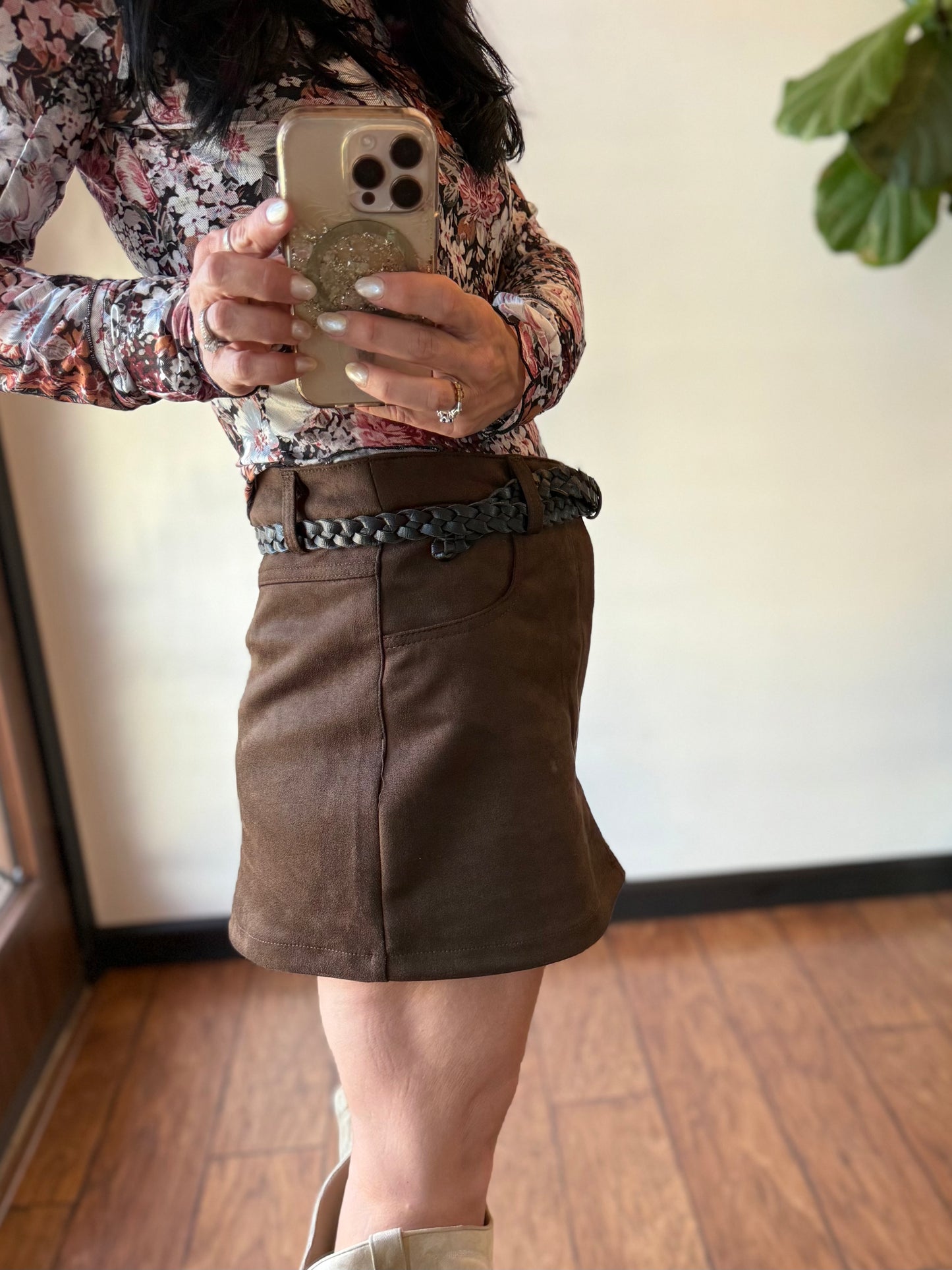 Faux Suede Skort