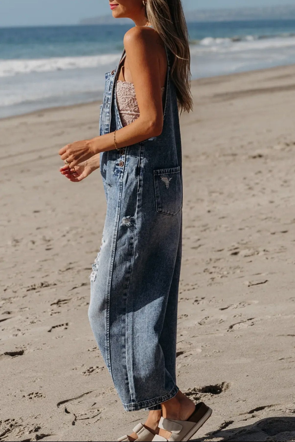 Distressed Denim Overalls