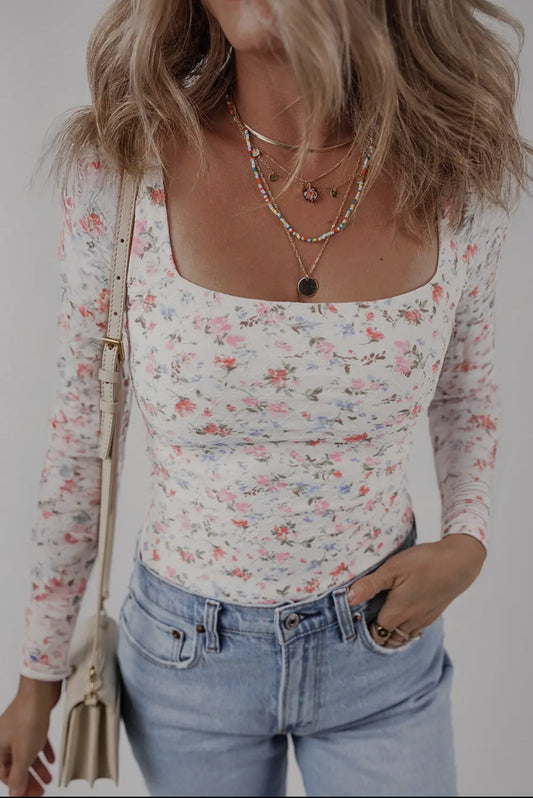 Floral Square Neck Top