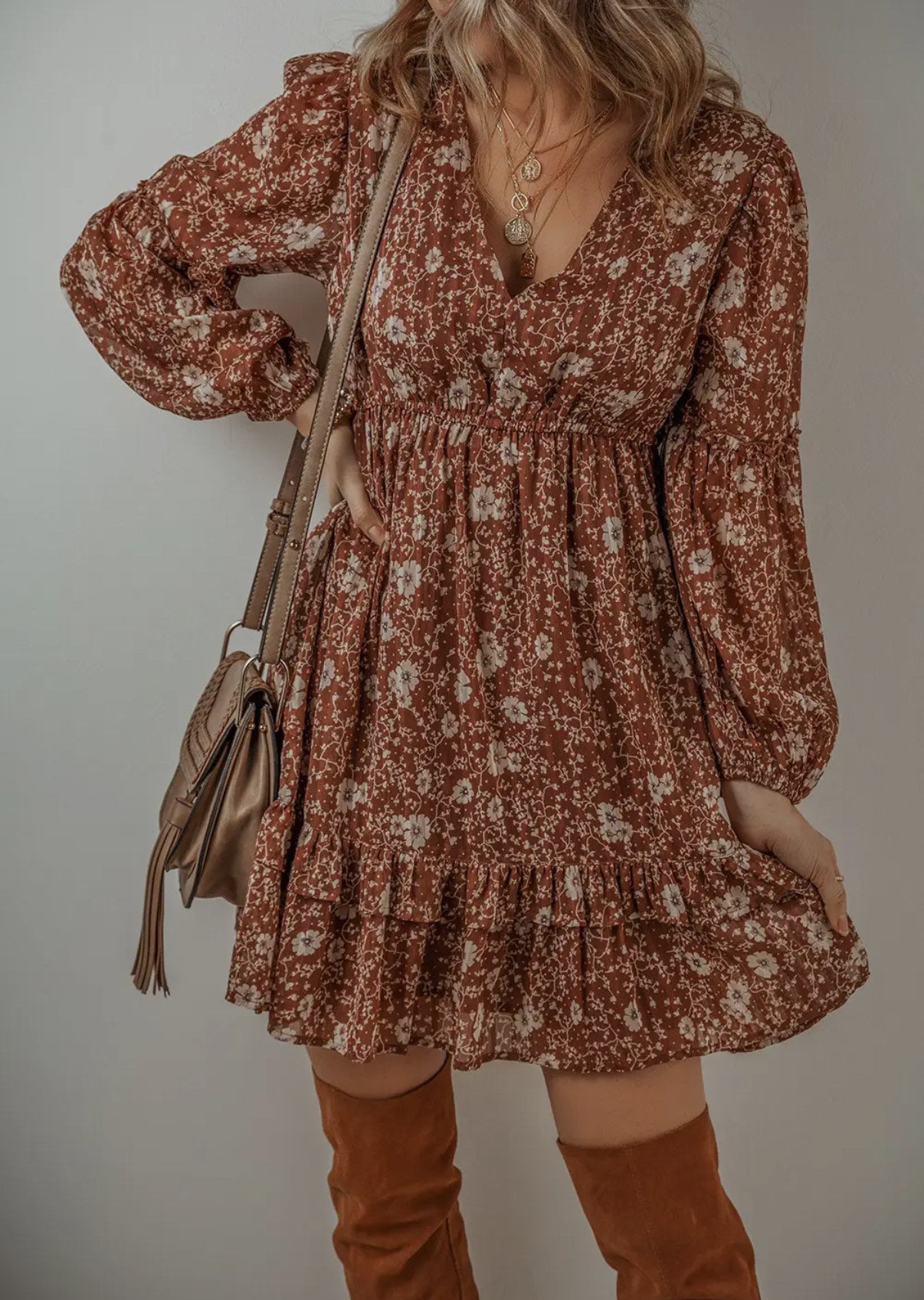 Long Sleeve Floral Babydoll Dress