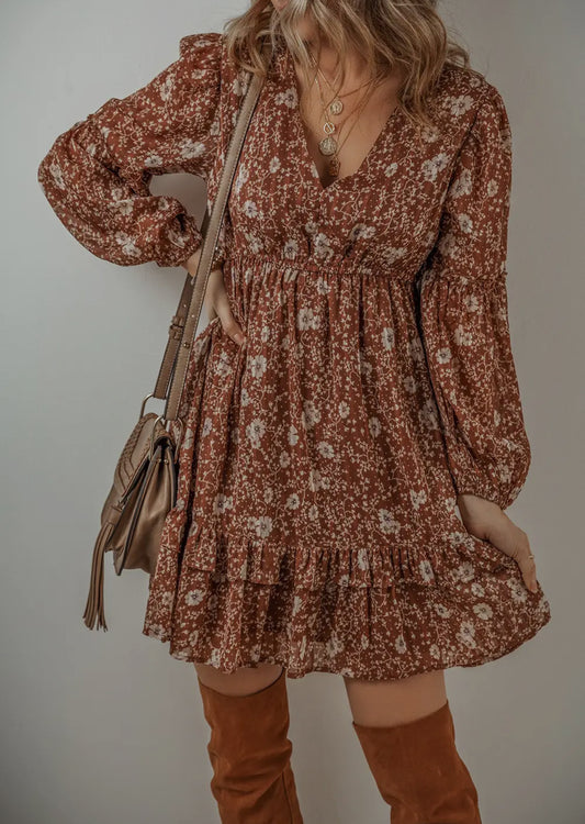 Long Sleeve Floral Babydoll Dress