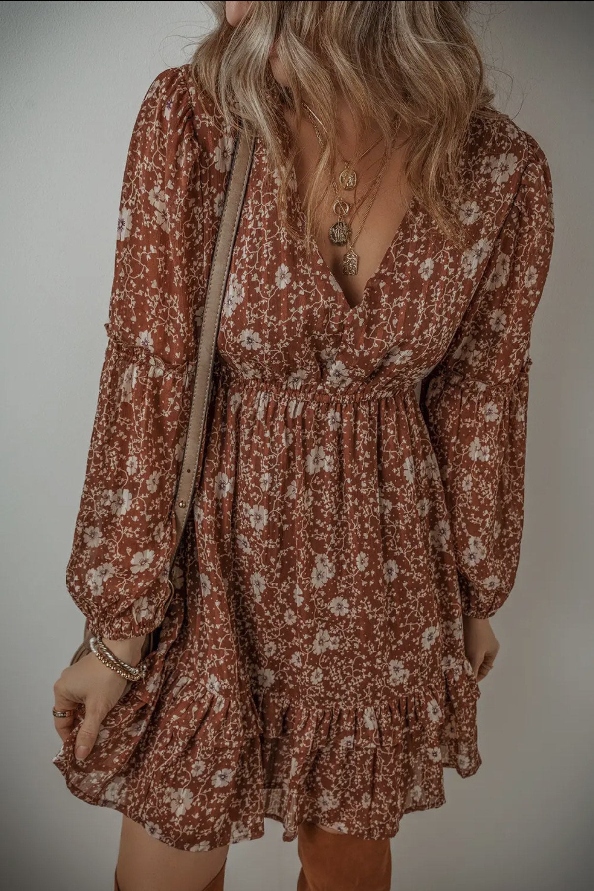 Long Sleeve Floral Babydoll Dress