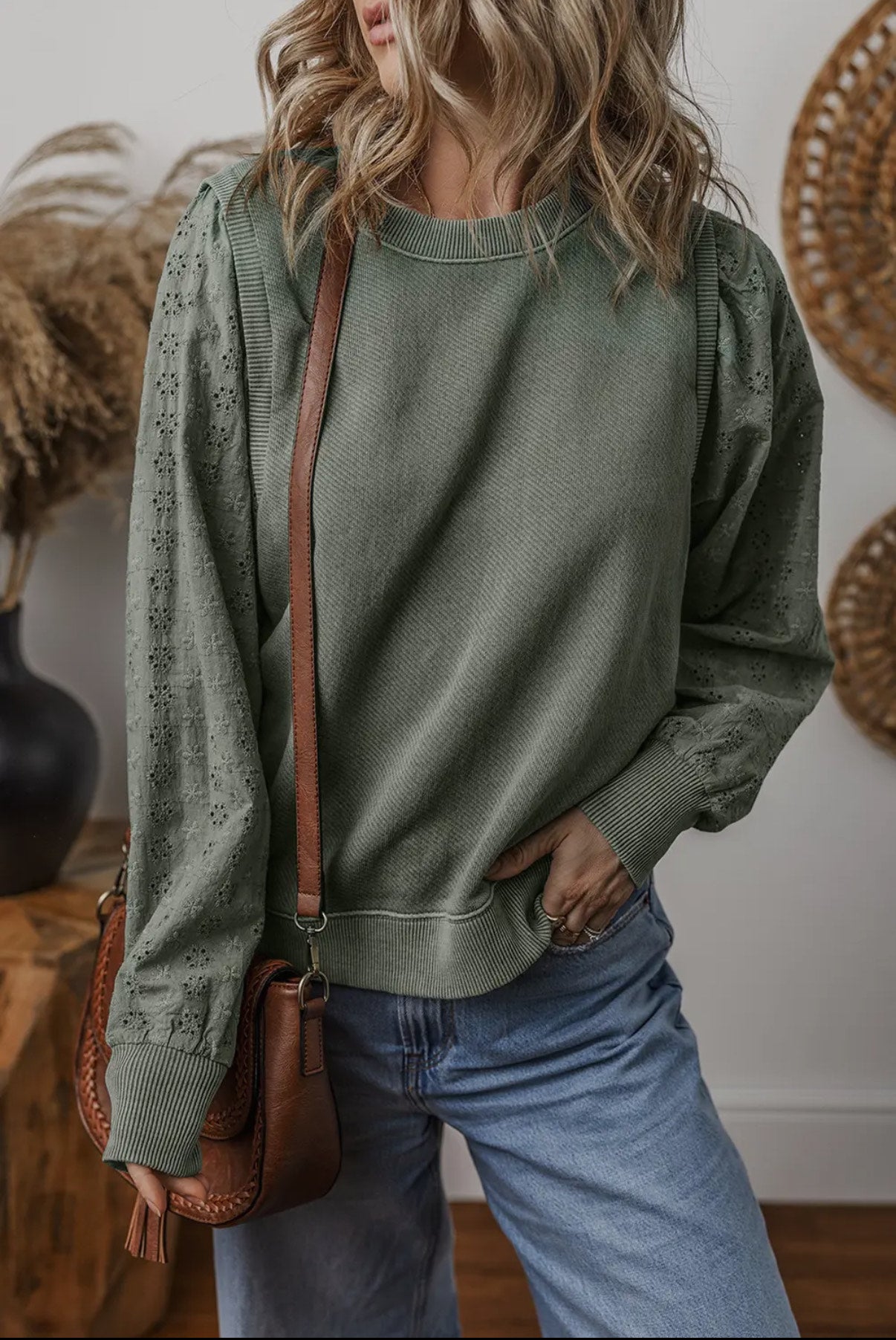 Eyelet Pullover Sweatshirt