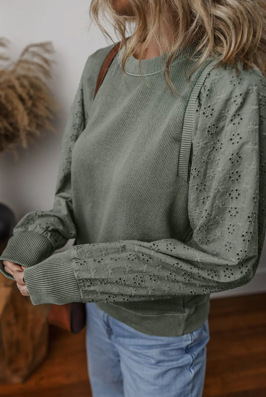 Eyelet Pullover Sweatshirt