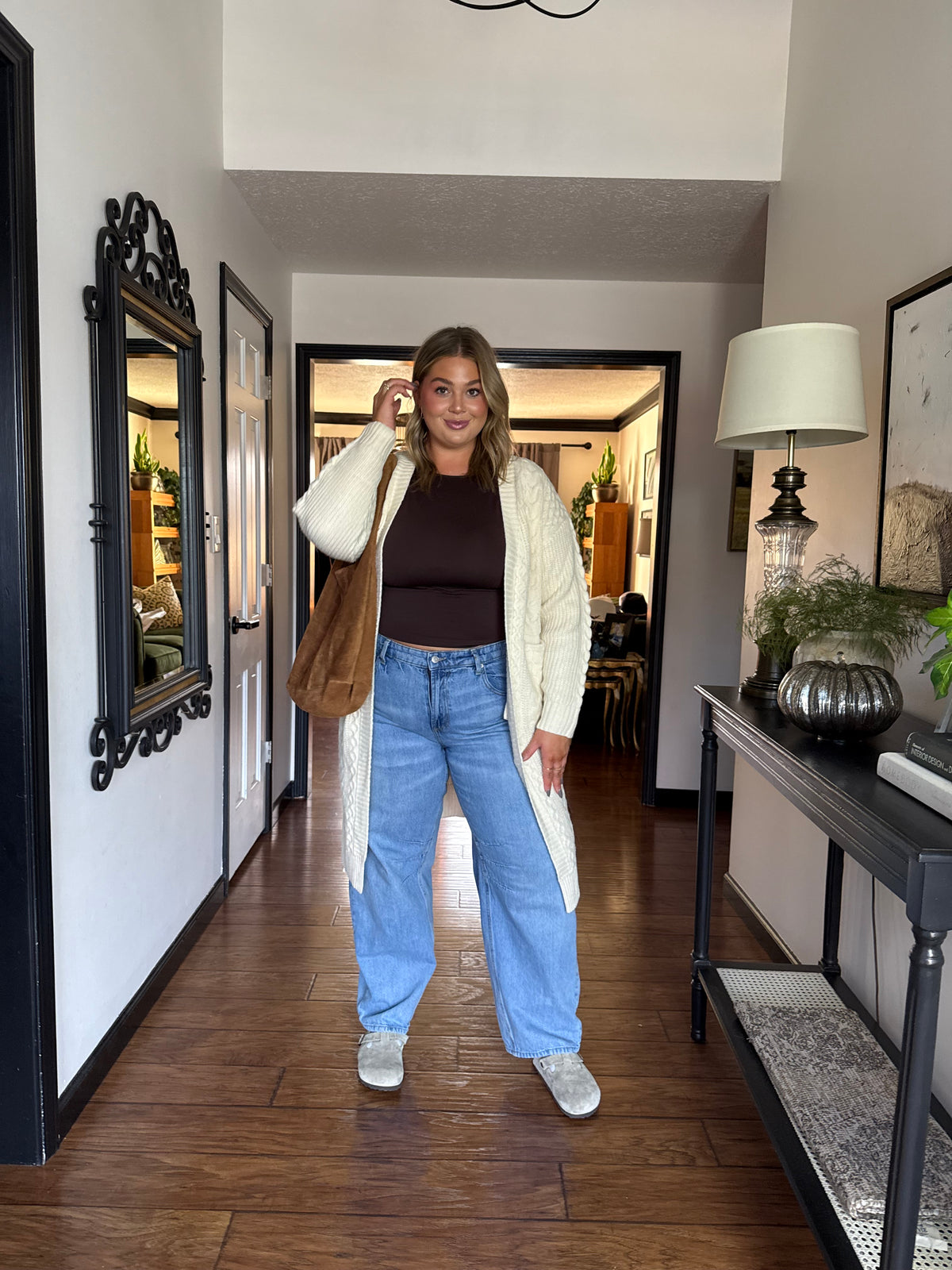 Long open front knit cardigan
